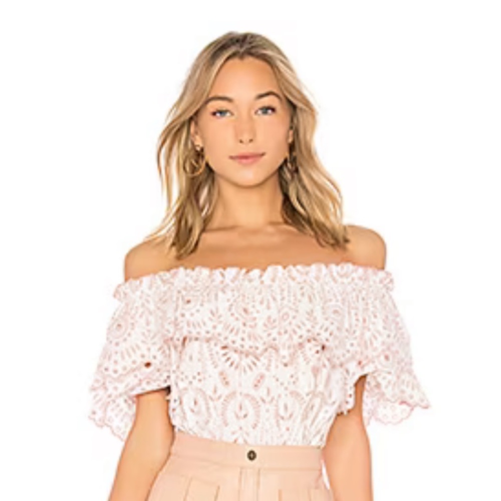 Aje White/Pink Cotton Embroidered Crop Top Sz. 6‎ NWT